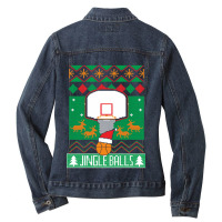 Basketball Player Ugly Christmas Sweater Jingle Balls Fan Ladies Denim Jacket | Artistshot