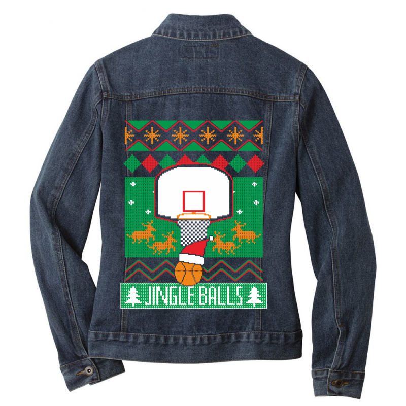 Basketball Player Ugly Christmas Sweater Jingle Balls Fan Ladies Denim Jacket by Davidartist | Artistshot