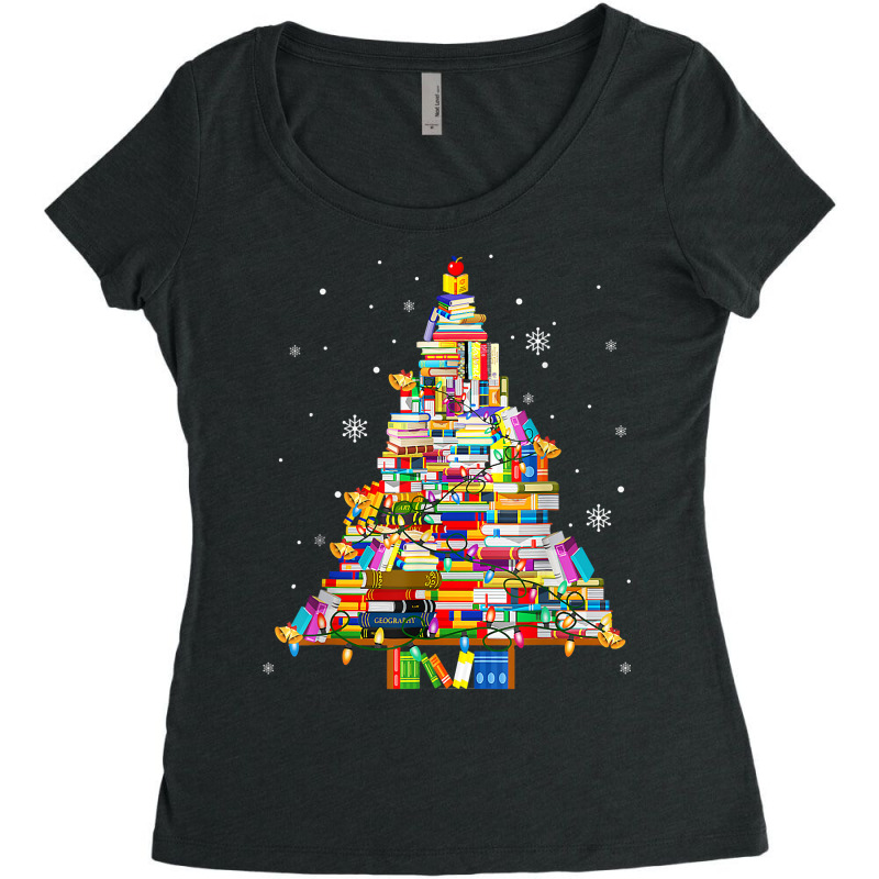 Christmas Library Tree Lights For Librarian And Book Lover T Shirt Women's Triblend Scoop T-shirt by deemerx8lmshare | Artistshot