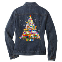 Christmas Library Tree Lights For Librarian And Book Lover T Shirt Ladies Denim Jacket | Artistshot