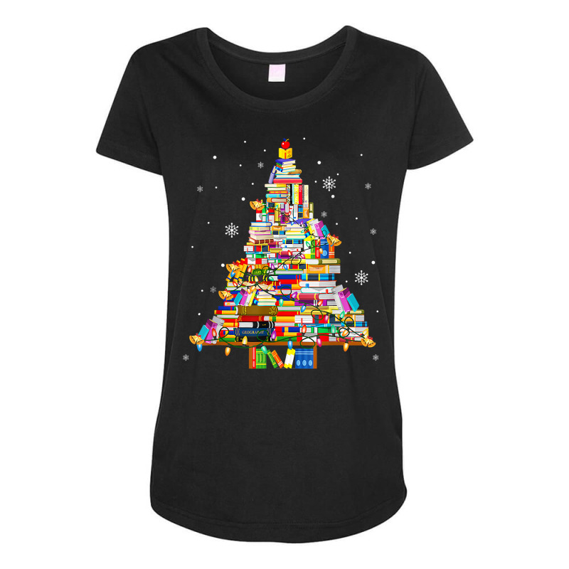 Christmas Library Tree Lights For Librarian And Book Lover T Shirt Maternity Scoop Neck T-shirt by deemerx8lmshare | Artistshot