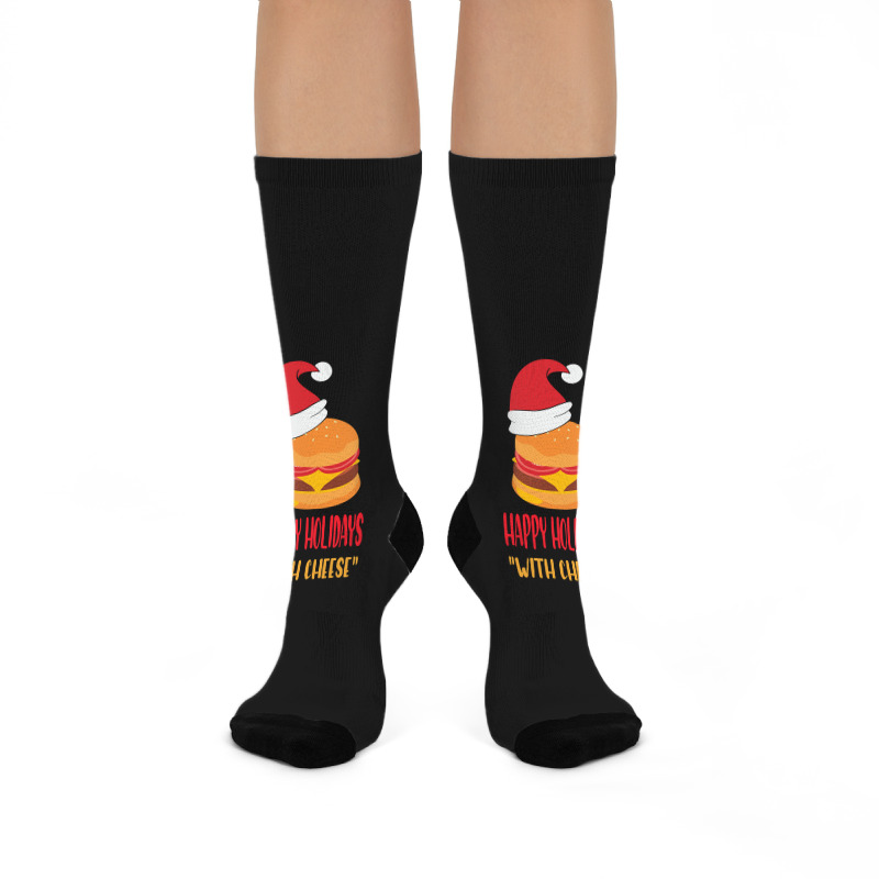 Trending Happy Holidays With Cheese Shirt Christmas Cheeseburger Gift- Crew Socks | Artistshot