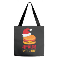 Trending Happy Holidays With Cheese Shirt Christmas Cheeseburger Gift- Tote Bags | Artistshot