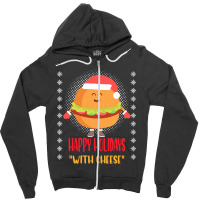 Trending Happy Holidays With Cheese Shirt Christmas Cheeseburger Gift- Zipper Hoodie | Artistshot