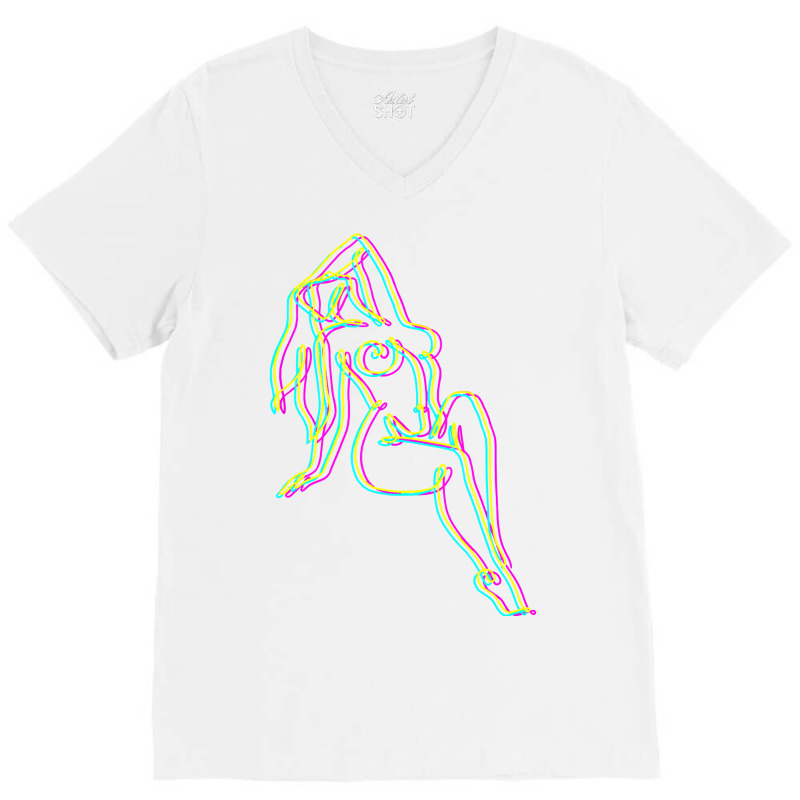 Colorful Line Work Girl V-Neck Tee by BarbaraArtist | Artistshot