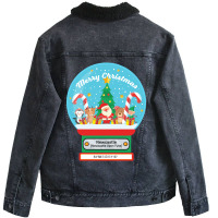 Hot Trend Newcastle Upon Tyne England Uk - Merry Christmas Snowglobe Unisex Sherpa-lined Denim Jacket | Artistshot