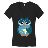 Sad Owl With Hankerchief Cartoon Blue Women's V-neck T-shirt | Artistshot