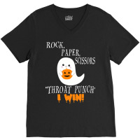 Funny Halloween Ghost Rock Paper Scissors Throat Punch I Win V-neck Tee | Artistshot