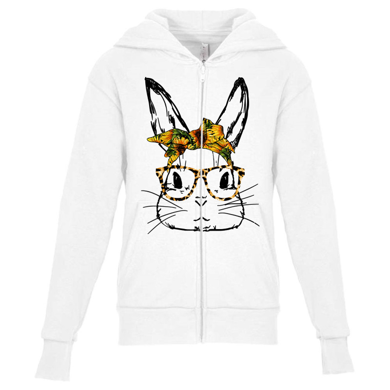 Cute Bunny Sunflower Bandana Leopard Glasses Easter Gifts Youth Zipper Hoodie by HANANELArtist | Artistshot