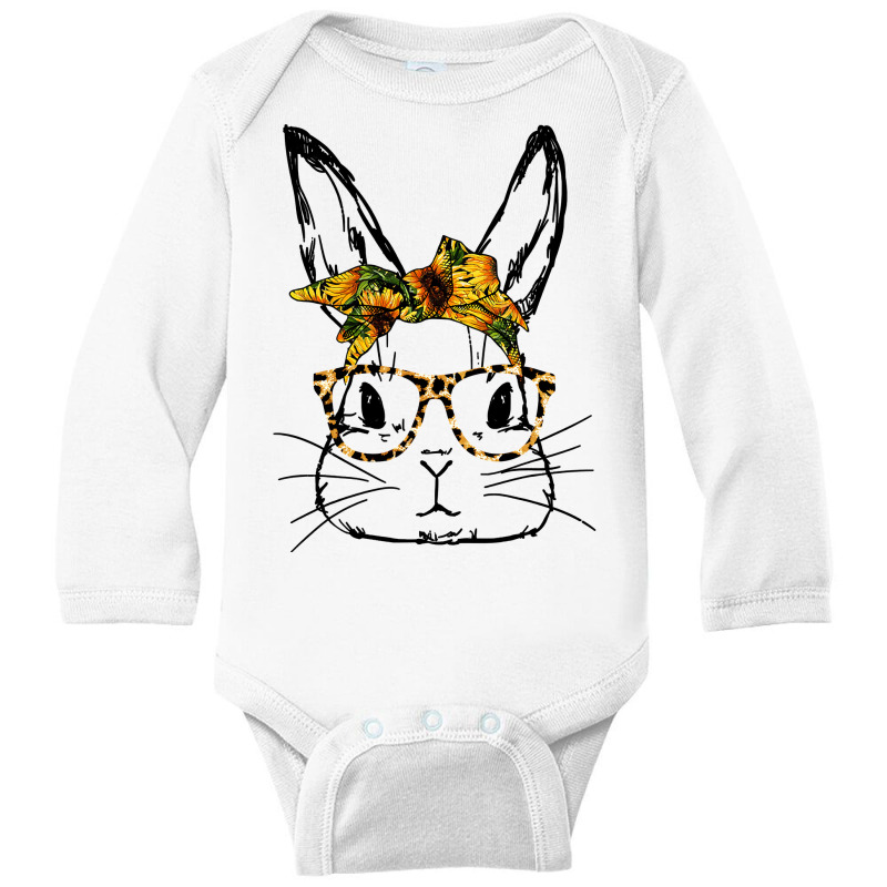 Cute Bunny Sunflower Bandana Leopard Glasses Easter Gifts Long Sleeve Baby Bodysuit by HANANELArtist | Artistshot