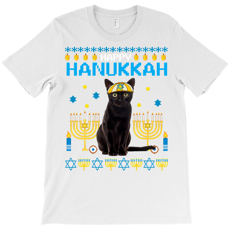 Black Cat Chanukah Jewish Ugly Hanukkah Sweater Pajama T-shirt | Artistshot