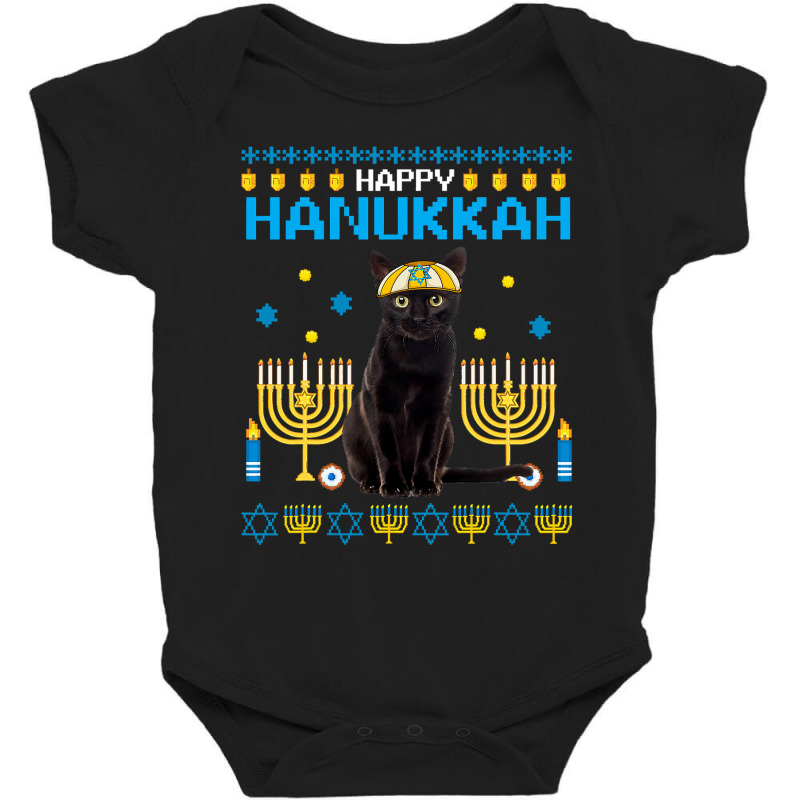 Black Cat Chanukah Jewish Ugly Hanukkah Sweater Pajama Baby Bodysuit | Artistshot