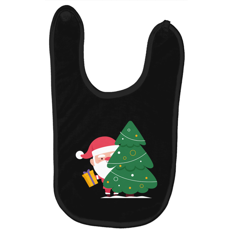 Hot Trend Santa Claus Holding A Gift Behind Christmas Tree Baby Bibs by Milne Charlton | Artistshot