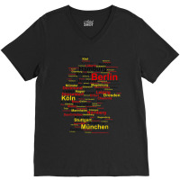 Germany Map Silhouette Towns Cities Flag Berlin Travel V-neck Tee | Artistshot