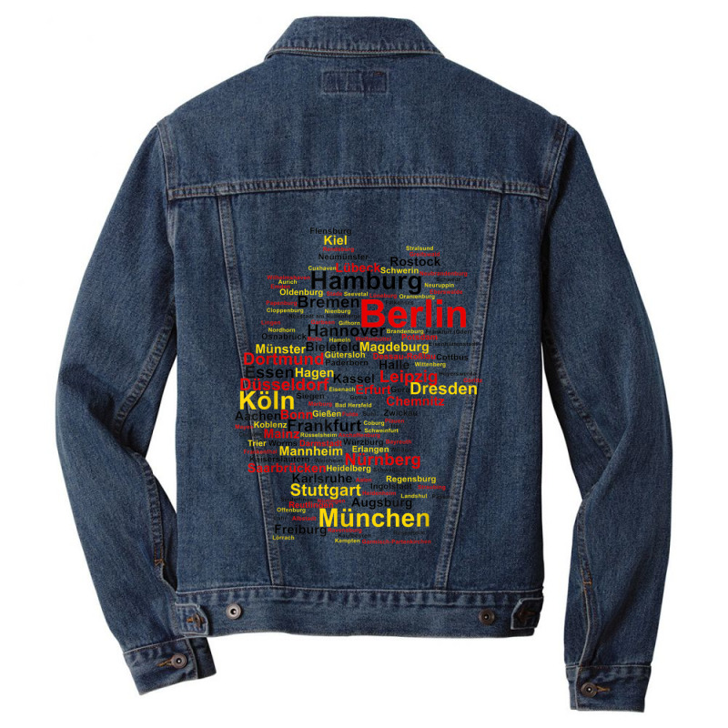 Germany Map Silhouette Towns Cities Flag Berlin Travel Men Denim Jacket | Artistshot