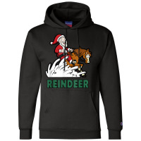 Reindeer Santa On A Reining Horse T Shirt Champion Hoodie | Artistshot