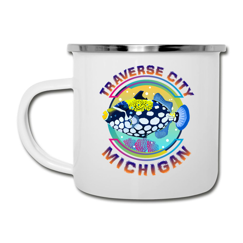 Traverse City Michigan Fishing Town, Clown Triggerfish With Colorful P Camper Cup | Artistshot