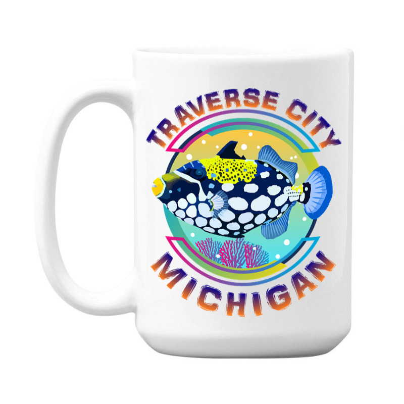 Traverse City Michigan Fishing Town, Clown Triggerfish With Colorful P 15 Oz Coffee Mug | Artistshot