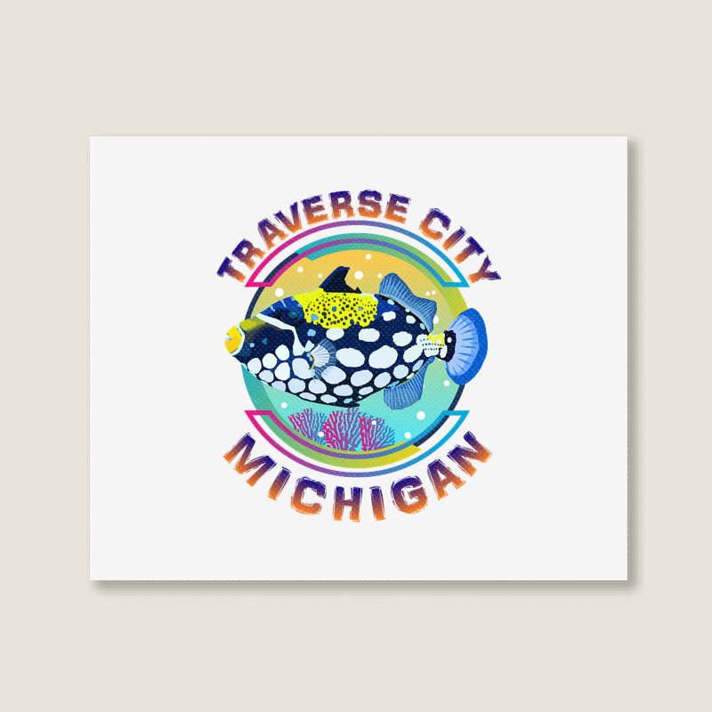 Traverse City Michigan Fishing Town, Clown Triggerfish With Colorful P Landscape Canvas Print | Artistshot