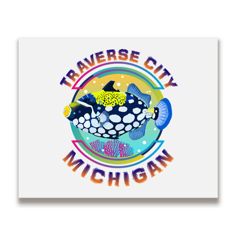 Traverse City Michigan Fishing Town, Clown Triggerfish With Colorful P Metal Print Horizontal | Artistshot