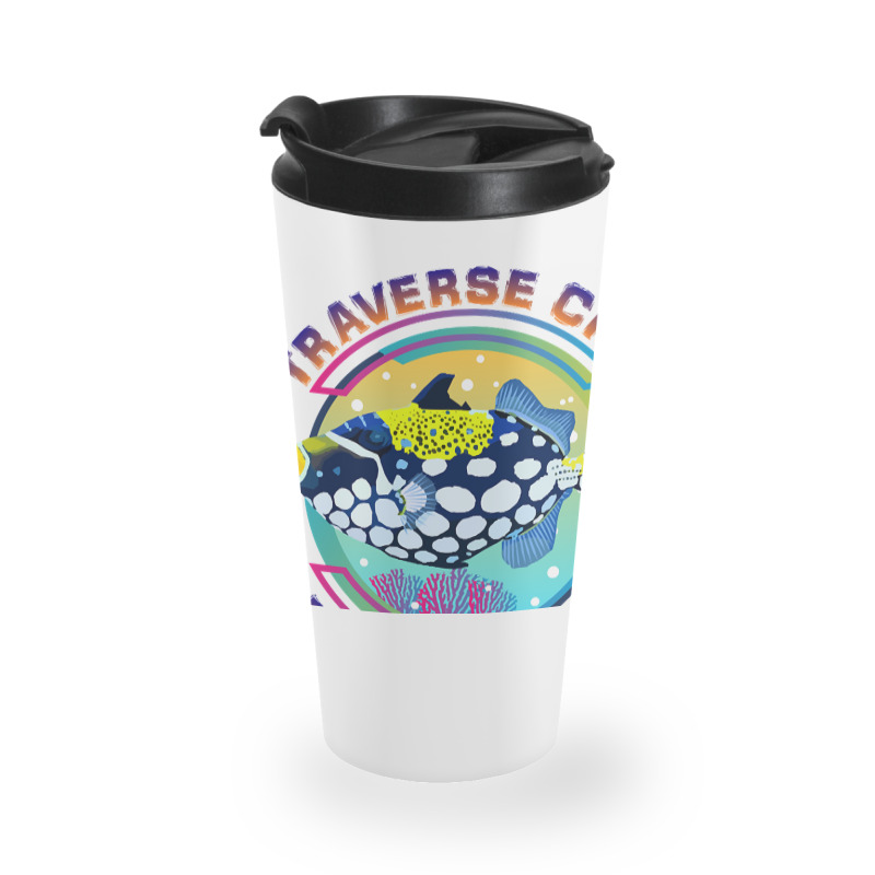 Traverse City Michigan Fishing Town, Clown Triggerfish With Colorful P Travel Mug | Artistshot