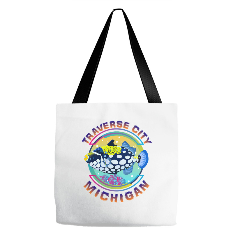 Traverse City Michigan Fishing Town, Clown Triggerfish With Colorful P Tote Bags | Artistshot