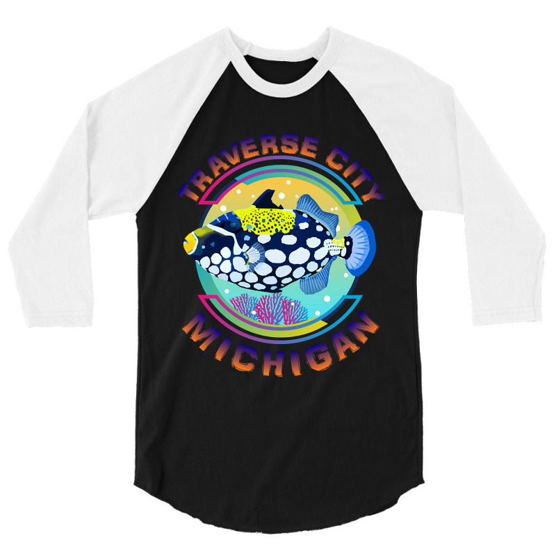 Traverse City Michigan Fishing Town, Clown Triggerfish With Colorful P 3/4 Sleeve Shirt | Artistshot