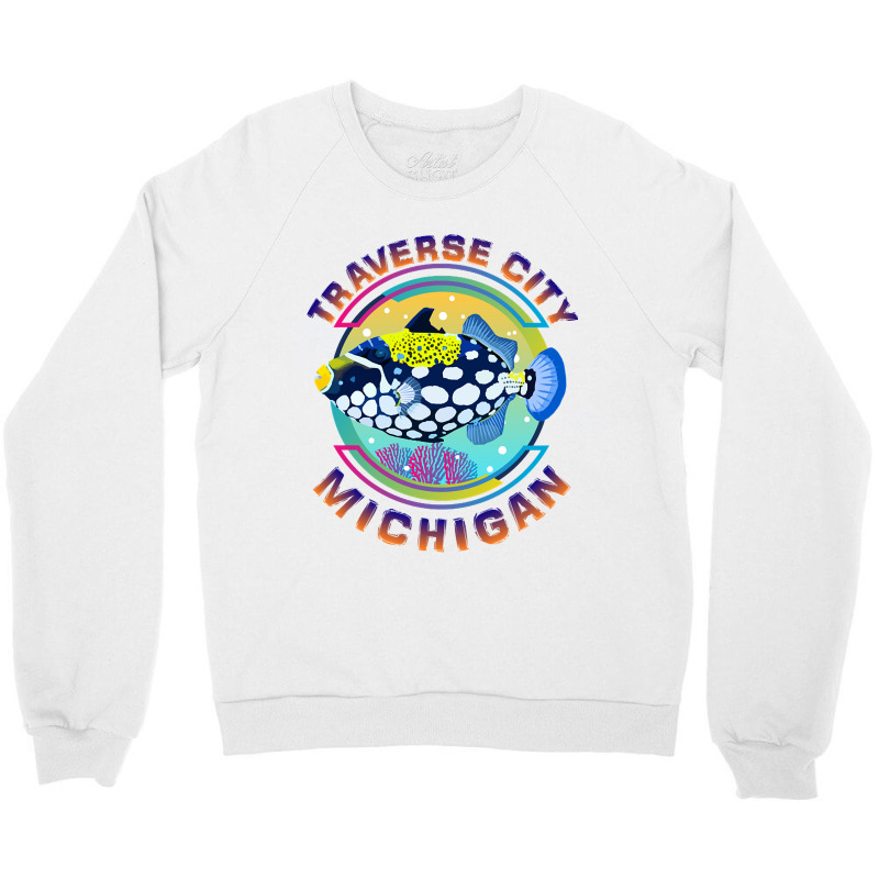 Traverse City Michigan Fishing Town, Clown Triggerfish With Colorful P Crewneck Sweatshirt | Artistshot