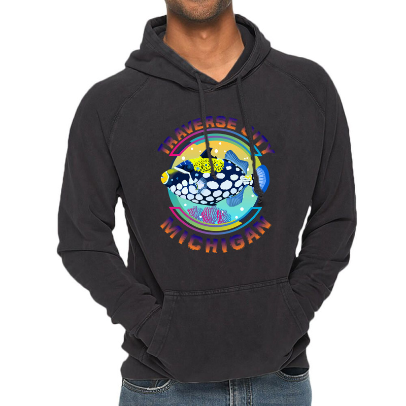 Traverse City Michigan Fishing Town, Clown Triggerfish With Colorful P Vintage Hoodie | Artistshot