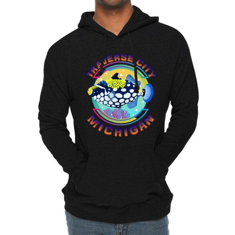 Traverse City Michigan Fishing Town, Clown Triggerfish With Colorful P Lightweight Hoodie | Artistshot