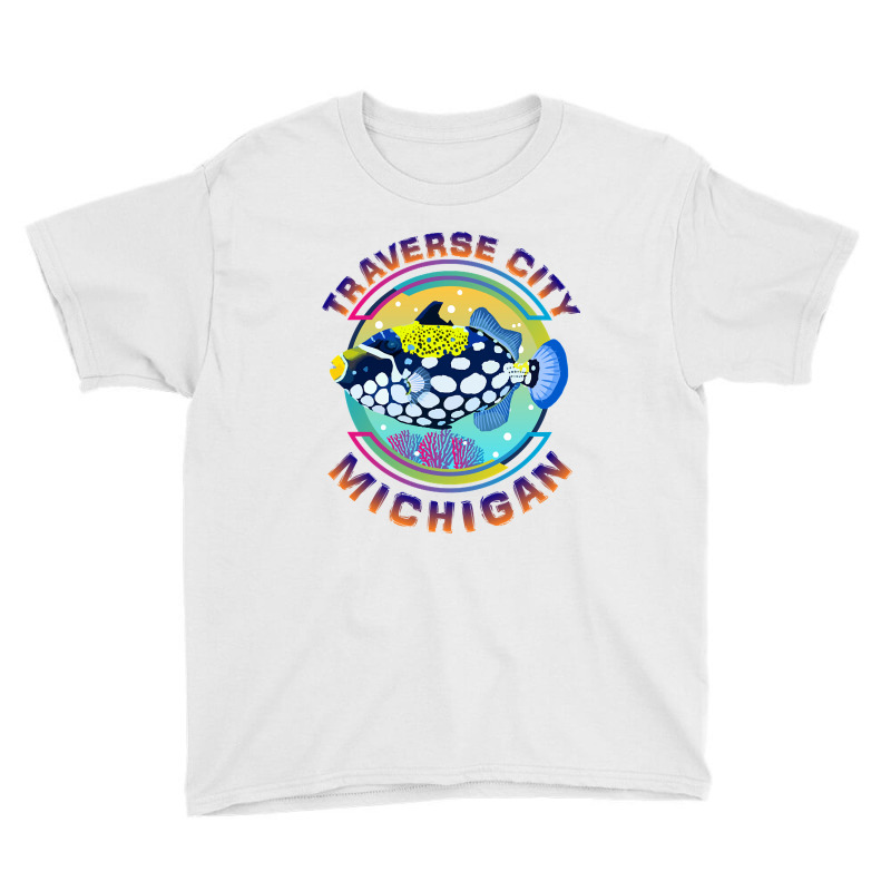 Traverse City Michigan Fishing Town, Clown Triggerfish With Colorful P Youth Tee | Artistshot