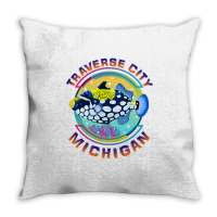 Traverse City Michigan Fishing Town, Clown Triggerfish With Colorful P Throw Pillow | Artistshot