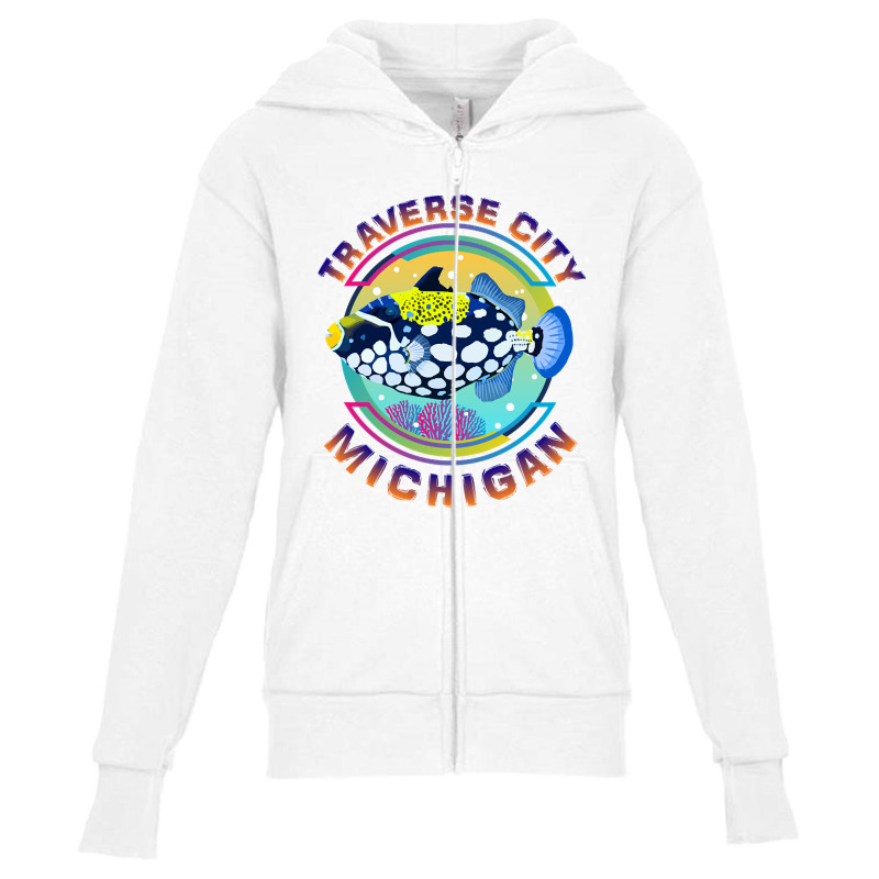 Traverse City Michigan Fishing Town, Clown Triggerfish With Colorful P Youth Zipper Hoodie | Artistshot