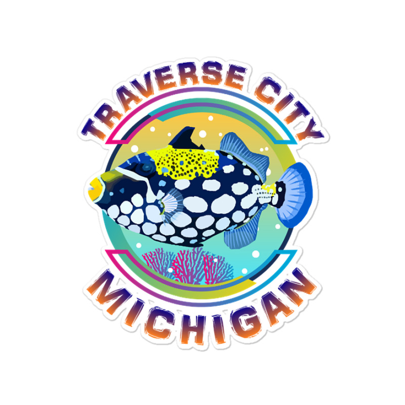 Traverse City Michigan Fishing Town, Clown Triggerfish With Colorful P Sticker | Artistshot