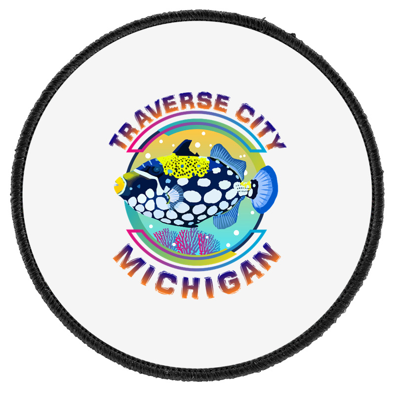 Traverse City Michigan Fishing Town, Clown Triggerfish With Colorful P Round Patch | Artistshot