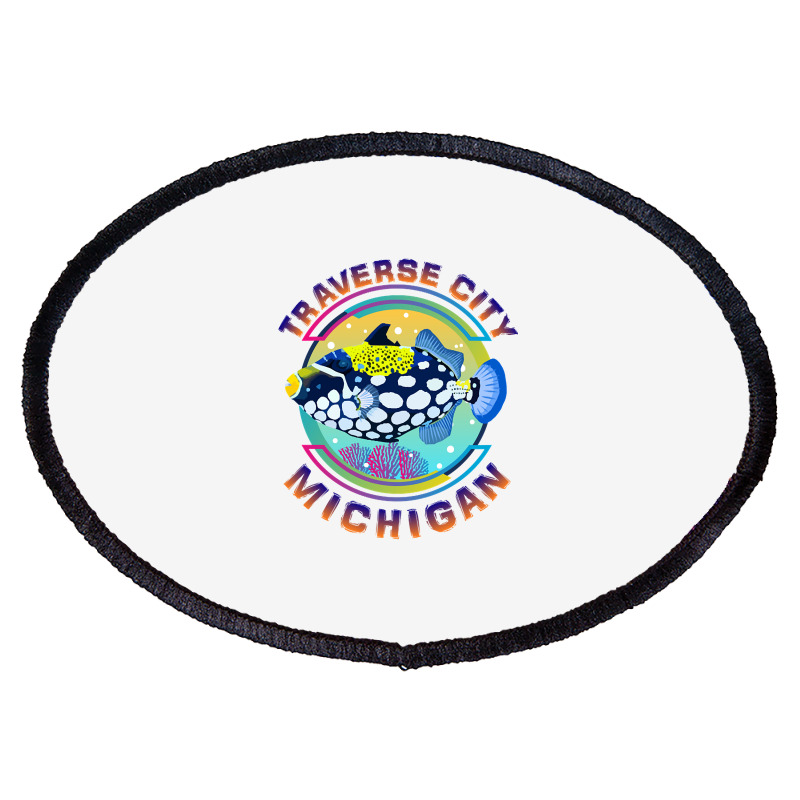 Traverse City Michigan Fishing Town, Clown Triggerfish With Colorful P Oval Patch | Artistshot