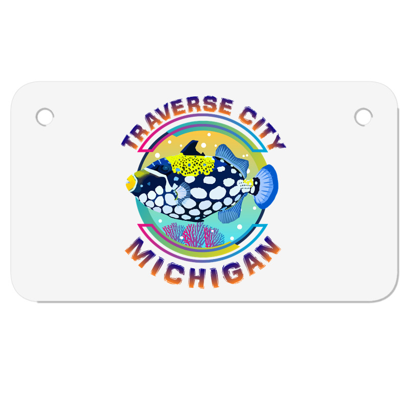 Traverse City Michigan Fishing Town, Clown Triggerfish With Colorful P Motorcycle License Plate | Artistshot