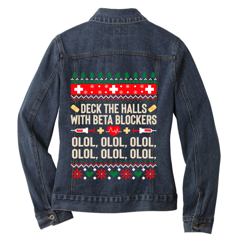 Deck The Halls With Beta Blockers Nurse Ugly Christmas Ladies Denim Jacket by Aliceartist | Artistshot