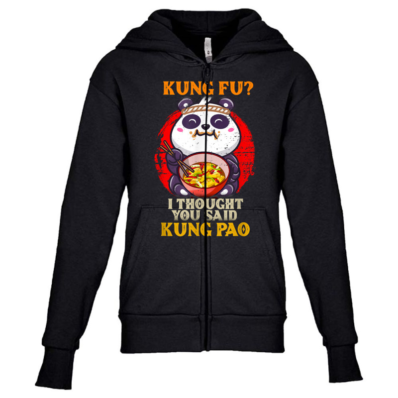 Chinese Food Pun Kung Fu Funny Panda Eating Kung Pao Lover Youth Zipper Hoodie | Artistshot