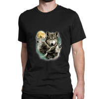 Three Wolves Howling In Moonlight Classic T-shirt | Artistshot