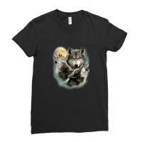 Three Wolves Howling In Moonlight 1 Ladies Fitted T-shirt | Artistshot