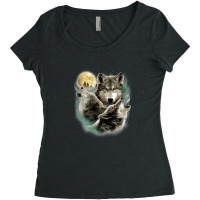 Three Wolves Howling In Moonlight 1 Women's Triblend Scoop T-shirt | Artistshot