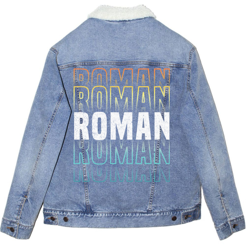 Roman Glowing Line Typography Style Love Unisex Sherpa-Lined Denim Jacket by LynneVickie | Artistshot