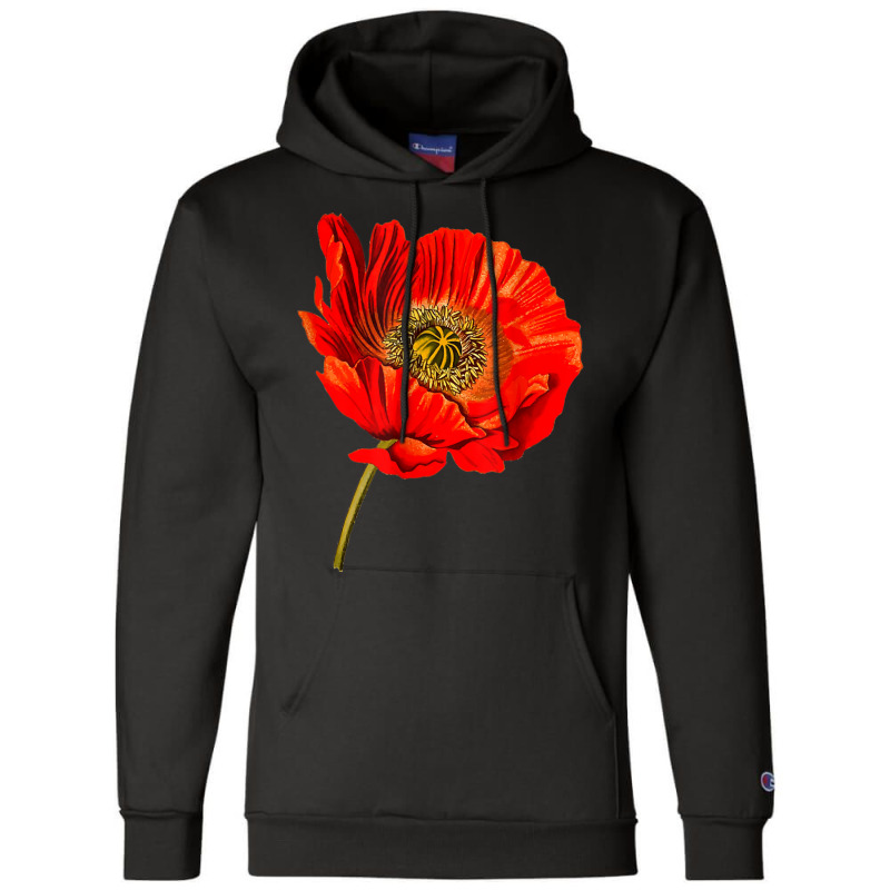 Red Poppy Flower, Red Botanical Poppies, Poppy Champion Hoodie | Artistshot