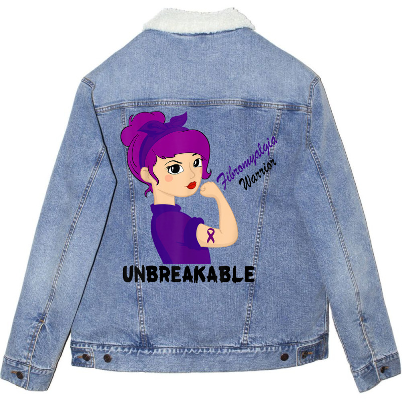 Fibromyalgia Warrior Strong Women Purple Ribbon Support Unisex Sherpa-lined Denim Jacket | Artistshot