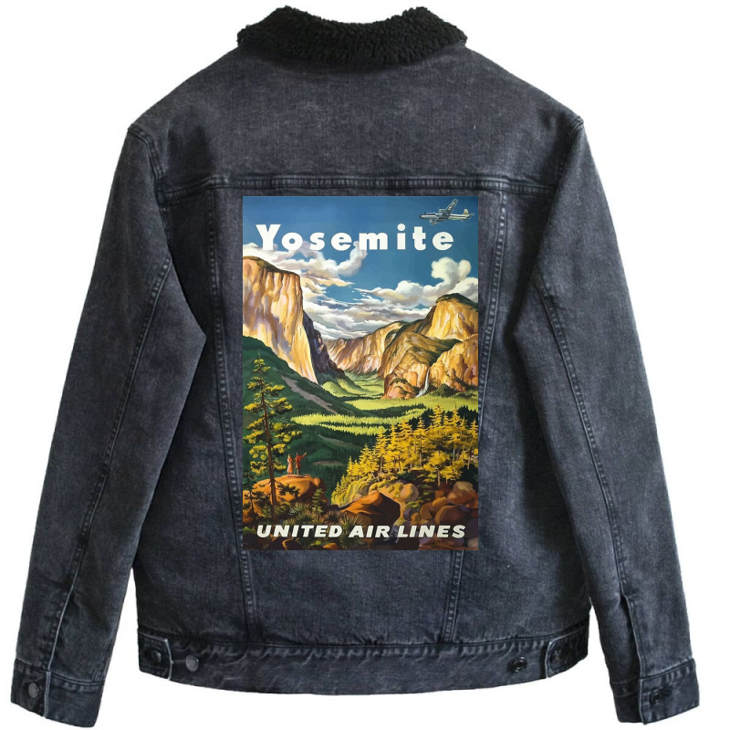 Vintage Travel Yosemite National Park Unisex Sherpa-Lined Denim Jacket by kelseyclements | Artistshot