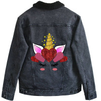 Cute Valentine S Day Gifts For Her Girlfriend Unicorn Hearts Unisex Sherpa-lined Denim Jacket | Artistshot