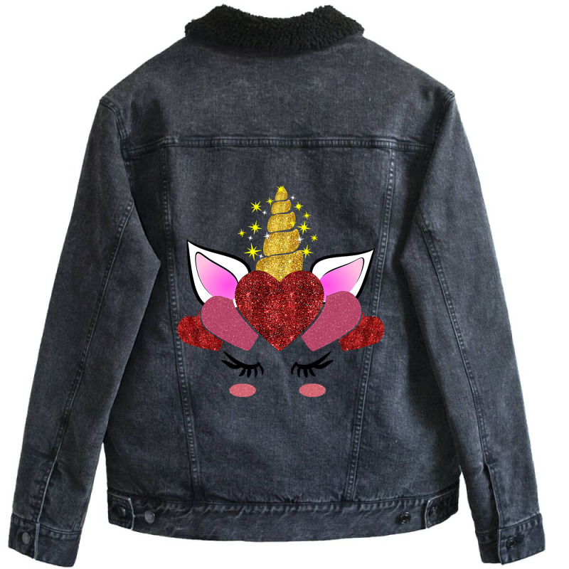 Cute Valentine S Day Gifts For Her Girlfriend Unicorn Hearts Unisex Sherpa-lined Denim Jacket | Artistshot