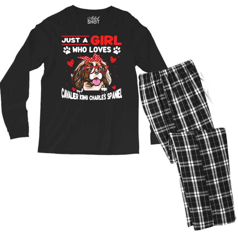 Just A Girl Who Loves Dogs T  Shirt Vintage Just A Girl Who Love Caval Men's Long Sleeve Pajama Set | Artistshot