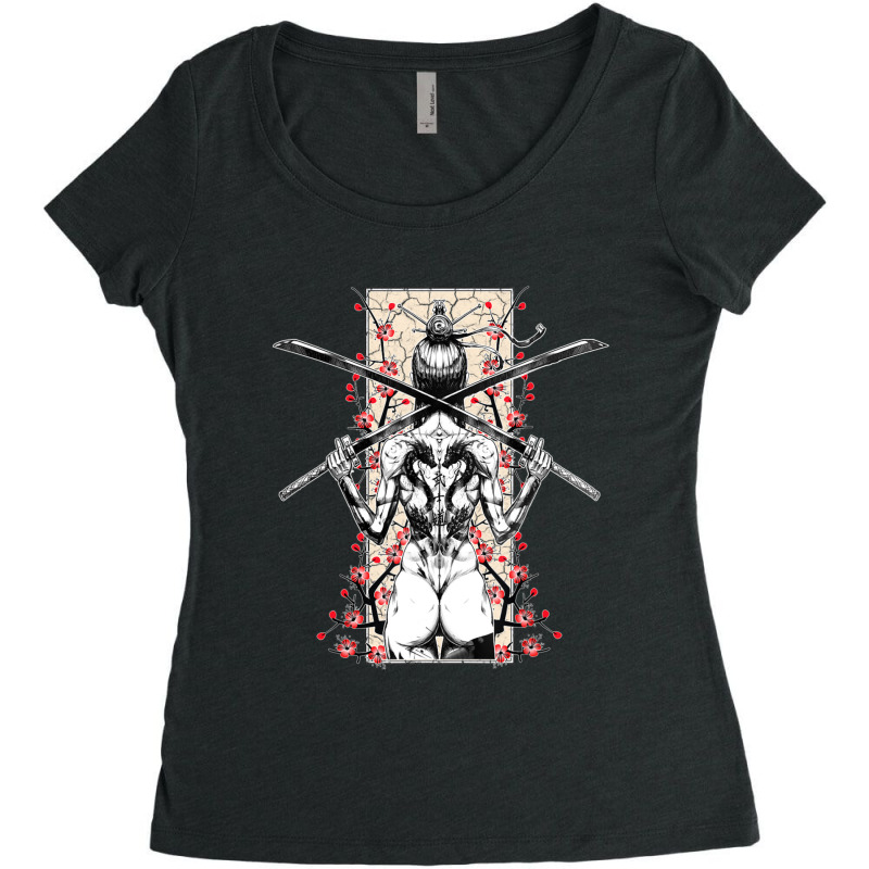 Hot Trend Japanese Samurai Girl And Vintage Sakura Cherry Blossom Gift Women's Triblend Scoop T-shirt by behindcedar22 | Artistshot